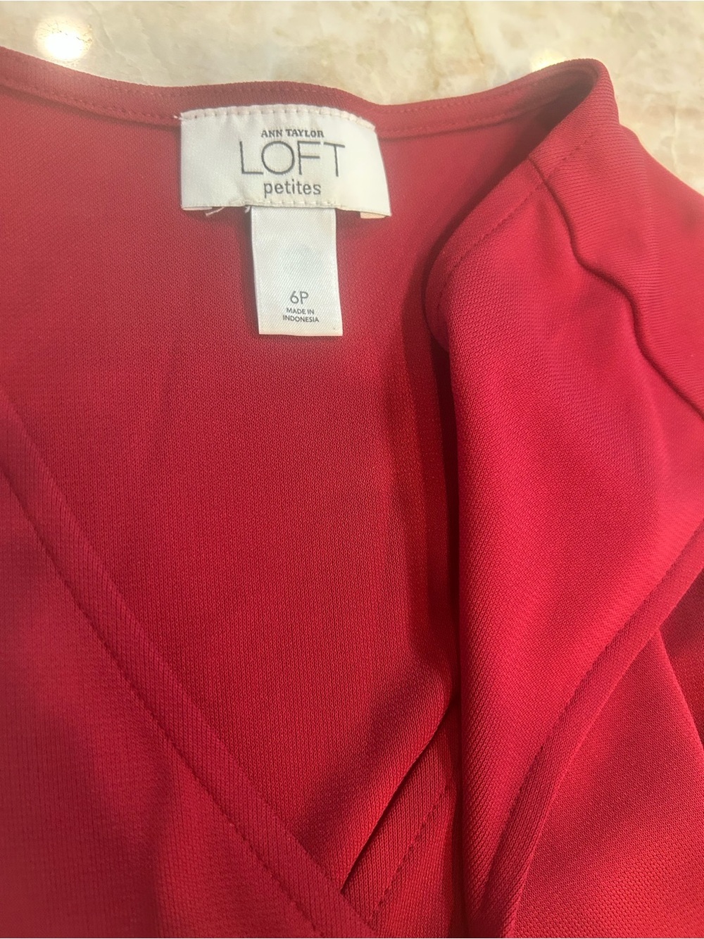 LOFT Ann Taylor Petite 6P Red Faux Wrap Scalloped Hem Fit & Flare Dress - Picture 4 of 5